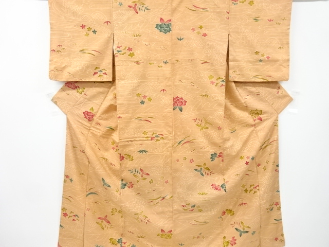 JAPANESE KIMONO / ANTQUE KIMONO / SILK / FUSHI TSUMUGI / FLORAL RAFT